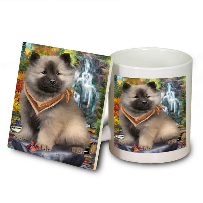 Scenic Waterfall Keeshond Dog Mug and Coaster Set MUC51904