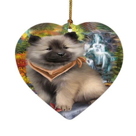 Scenic Waterfall Keeshond Dog Heart Christmas Ornament HPOR51912
