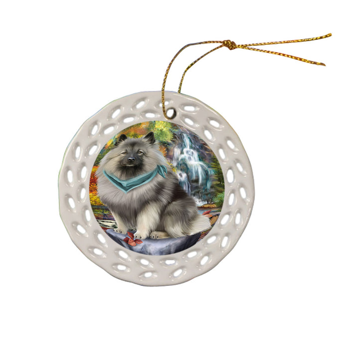 Scenic Waterfall Keeshond Dog Ceramic Doily Ornament DPOR51913