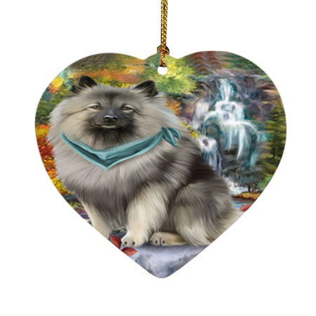 Scenic Waterfall Keeshond Dog Heart Christmas Ornament HPOR51913