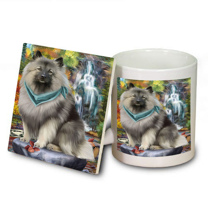 Scenic Waterfall Keeshond Dog Mug and Coaster Set MUC51905