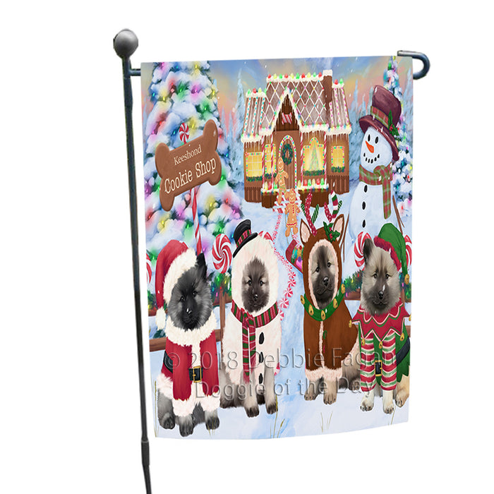 Holiday Gingerbread Cookie Shop Keeshonds Dog Garden Flag GFLG56957