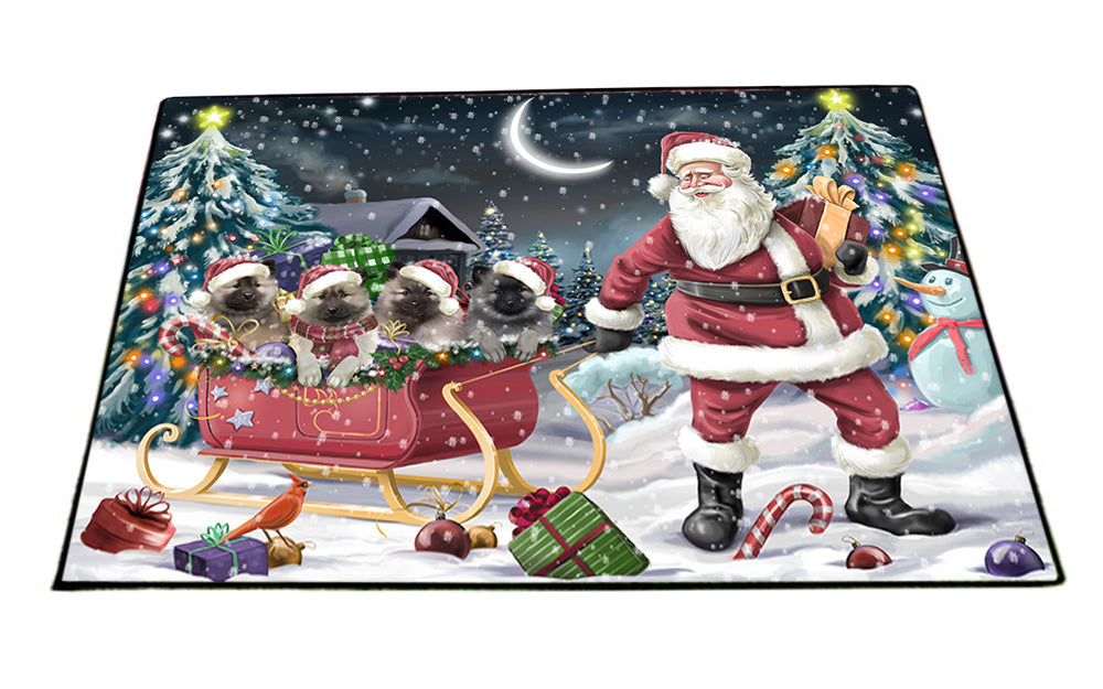 Santa Sled Dogs Christmas Happy Holidays Keeshonds Dog Floormat FLMS51297