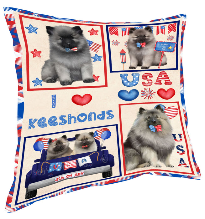 4th of July Independence Day I Love USA Keeshond Dogs Pillow with Top Quality High-Resolution Images - Ultra Soft Pet Pillows for Sleeping - Reversible & Comfort - Ideal Gift for Dog Lover - Cushion for Sofa Couch Bed - 100% Polyester