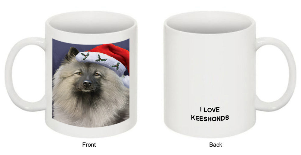 Christmas Holidays Keeshond Dog Wearing Santa Hat Portrait Head Coffee Mug MUG48898