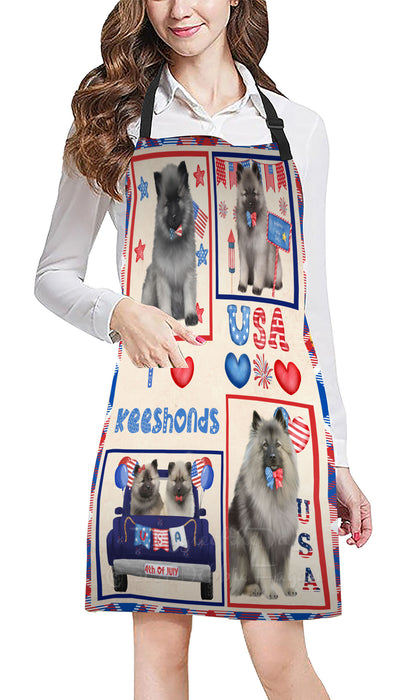 4th of July Independence Day I Love USA Keeshond Dogs Apron - Adjustable Long Neck Bib for Adults - Waterproof Polyester Fabric With 2 Pockets - Chef Apron for Cooking, Dish Washing, Gardening, and Pet Grooming