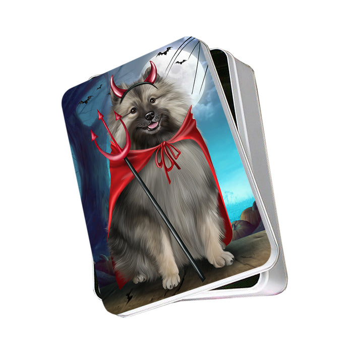 Happy Halloween Trick or Treat Keeshond Dog Devil Photo Storage Tin PITN52528