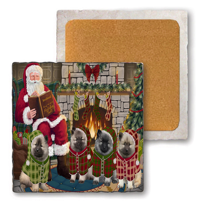 Christmas Cozy Holiday Tails Keeshonds Dog Set of 4 Natural Stone Marble Tile Coasters MCST50133