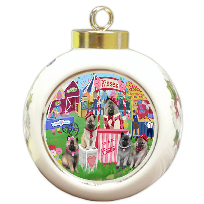 Carnival Kissing Booth Keeshonds Dog Round Ball Christmas Ornament RBPOR56259