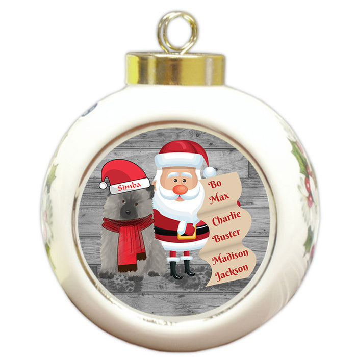 Custom Personalized Santa with Keeshond Dog Christmas Round Ball Ornament