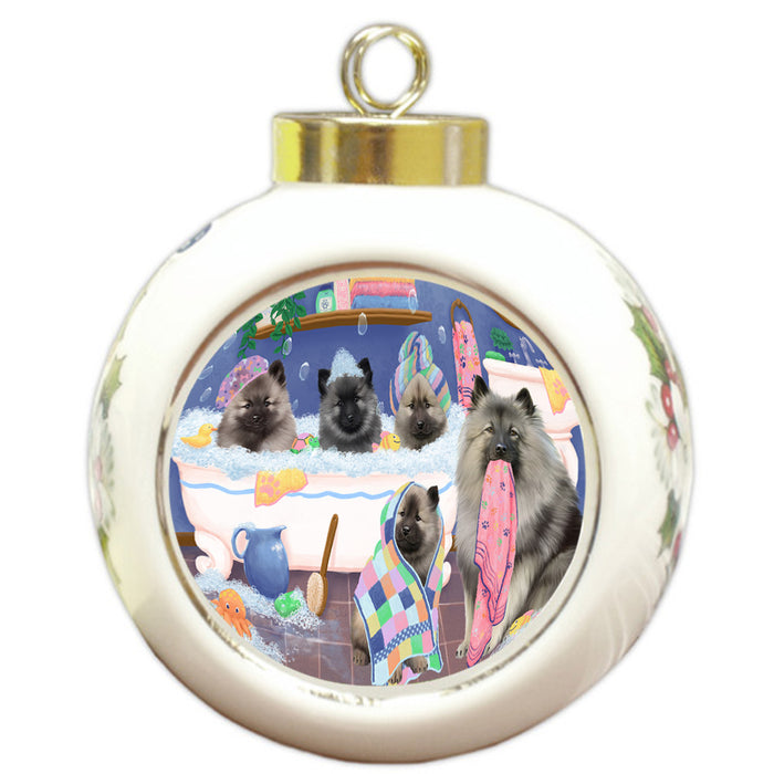 Rub A Dub Dogs In A Tub Keeshonds Dog Round Ball Christmas Ornament RBPOR57154