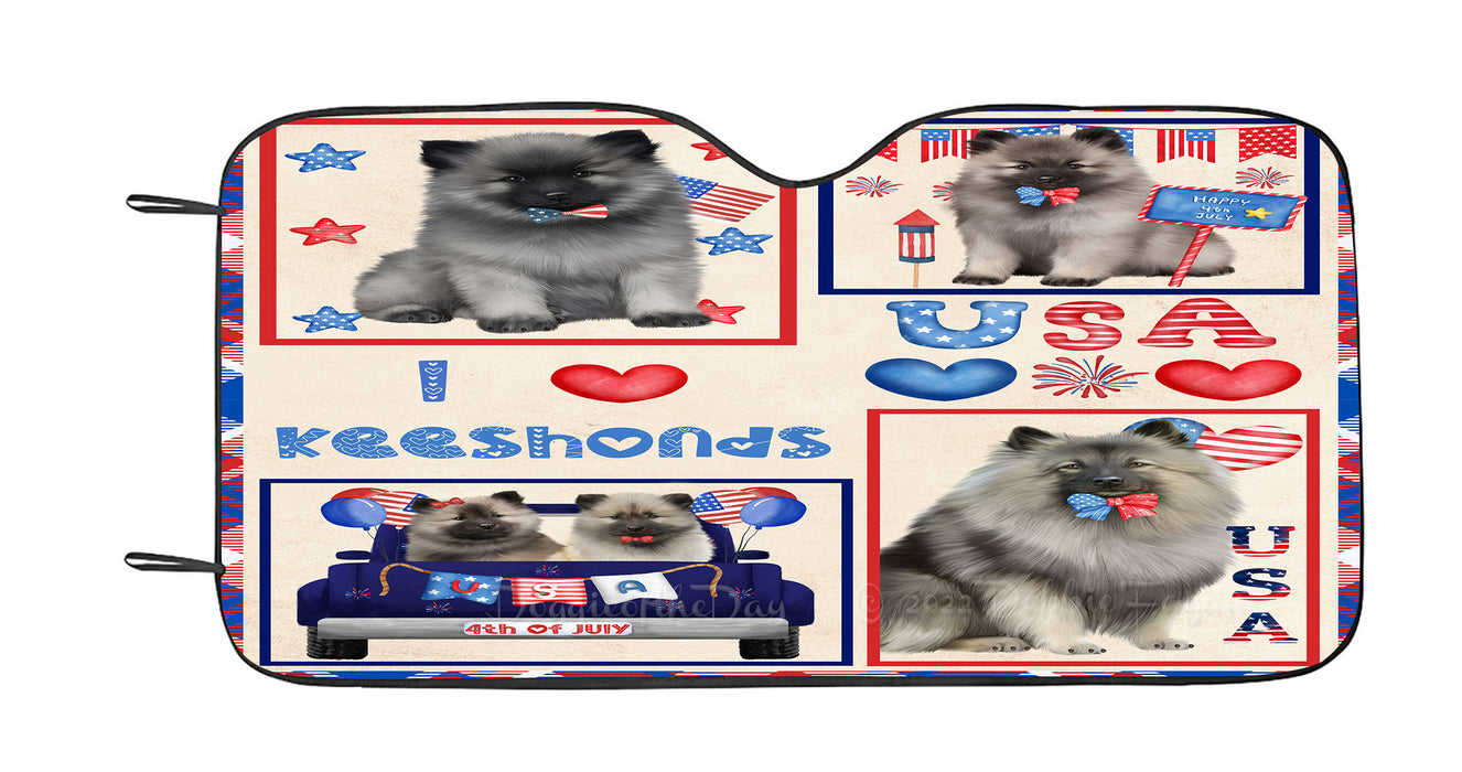 4th of July Independence Day I Love USA Keeshond Dogs Car Sun Shade Cover Curtain