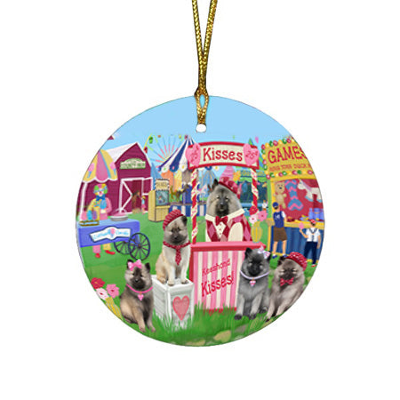 Carnival Kissing Booth Keeshonds Dog Round Flat Christmas Ornament RFPOR56259