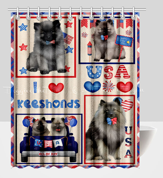 4th of July Independence Day I Love USA Keeshond Dogs Shower Curtain Pet Painting Bathtub Curtain Waterproof Polyester One-Side Printing Decor Bath Tub Curtain for Bathroom with Hooks