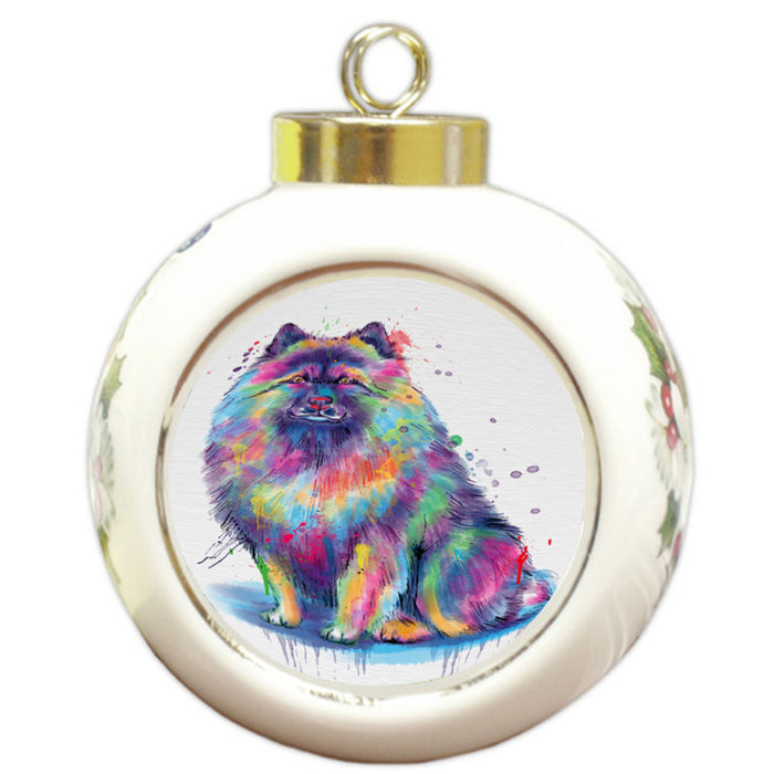 Watercolor Keeshond Dog Round Ball Christmas Ornament RBPOR58328