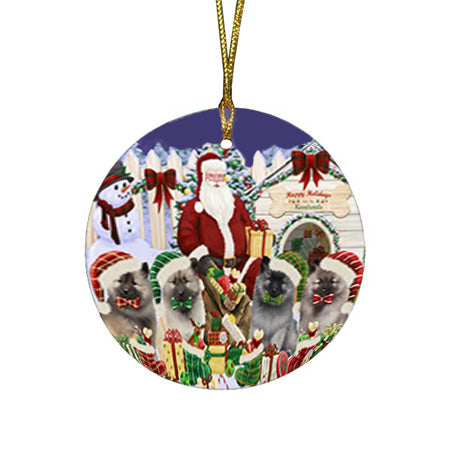 Christmas Dog House Keeshonds Dog Round Flat Christmas Ornament RFPOR52597