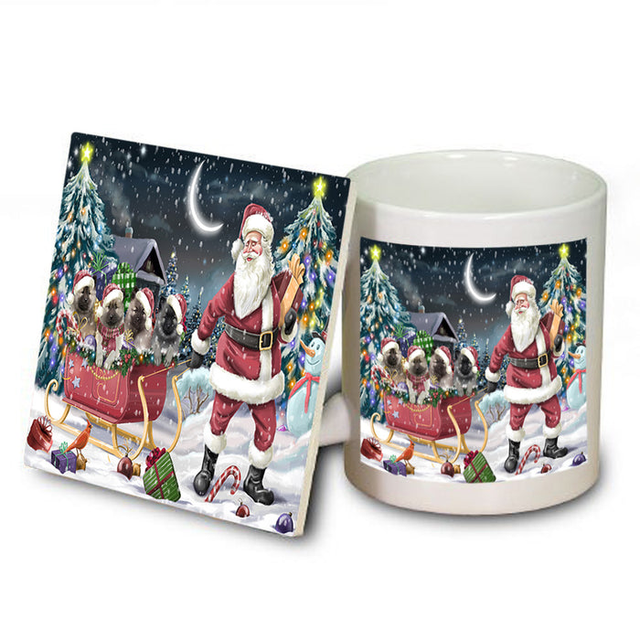 Santa Sled Dogs Christmas Happy Holidays Keeshonds Dog Mug and Coaster Set MUC51714