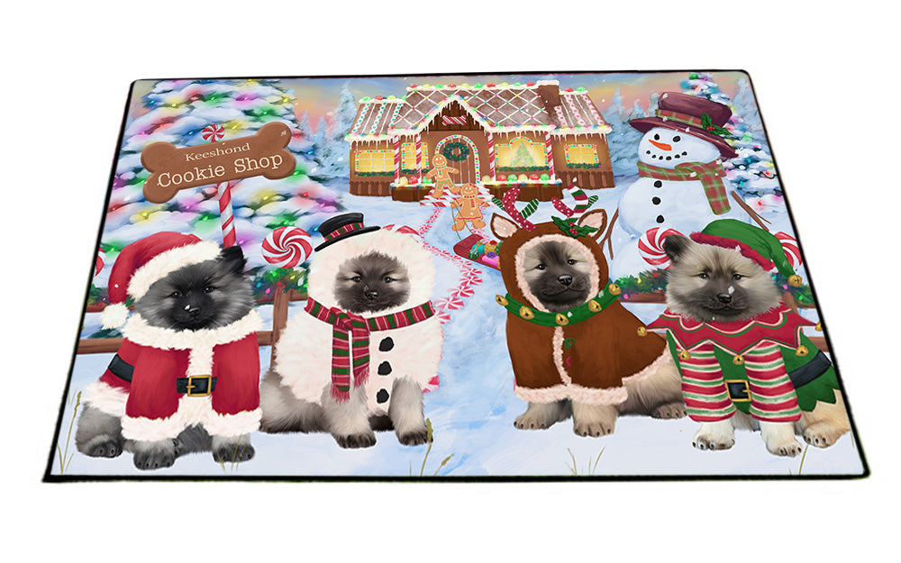 Holiday Gingerbread Cookie Shop Keeshonds Dog Floormat FLMS53274