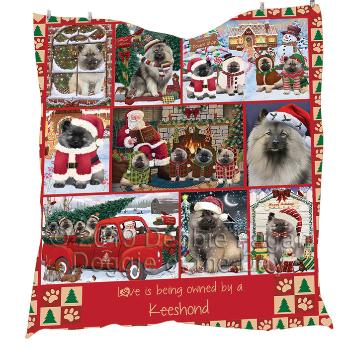 Love is Being Owned Christmas Keeshond Dogs Quilt