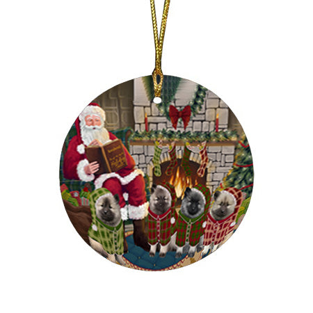 Christmas Cozy Holiday Tails Keeshonds Dog Round Flat Christmas Ornament RFPOR55489