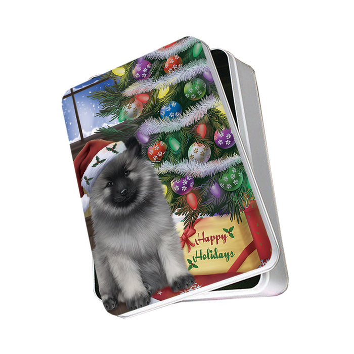 Christmas Happy Holidays Keeshond Dog with Tree and Presents Photo Storage Tin PITN53462