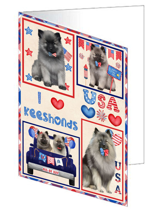 4th of July Independence Day I Love USA Keeshond Dogs Handmade Artwork Assorted Pets Greeting Cards and Note Cards with Envelopes for All Occasions and Holiday Seasons