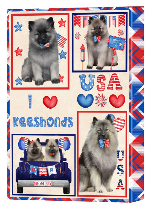 4th of July Independence Day I Love USA Keeshond Dogs Canvas Wall Art - Premium Quality Ready to Hang Room Decor Wall Art Canvas - Unique Animal Printed Digital Painting for Decoration