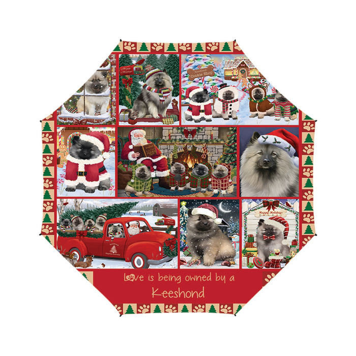Love is Being Owned Christmas Keeshond Dogs Semi-Automatic Foldable Umbrella