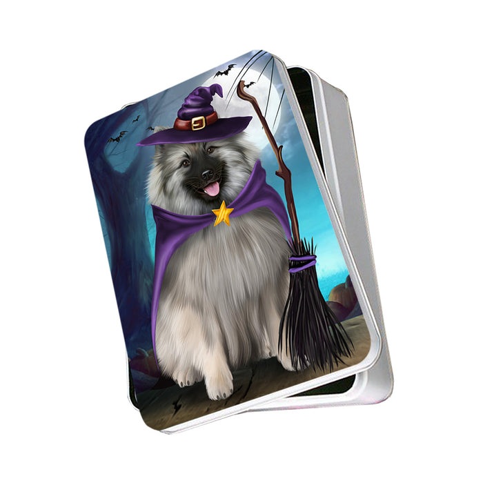 Happy Halloween Trick or Treat Keeshond Dog Witch Photo Storage Tin PITN52566