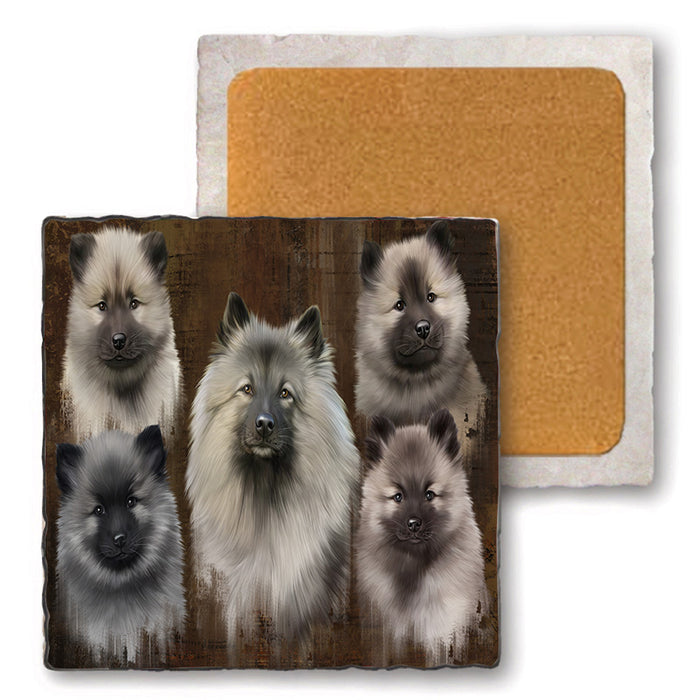 Rustic 5 Keeshond Dog Set of 4 Natural Stone Marble Tile Coasters MCST49138