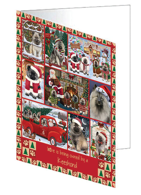 Love is Being Owned Christmas Keeshond Dogs Handmade Artwork Assorted Pets Greeting Cards and Note Cards with Envelopes for All Occasions and Holiday Seasons GCD78929