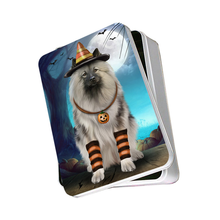 Happy Halloween Trick or Treat Keeshond Dog Candy Corn Photo Storage Tin PITN52509