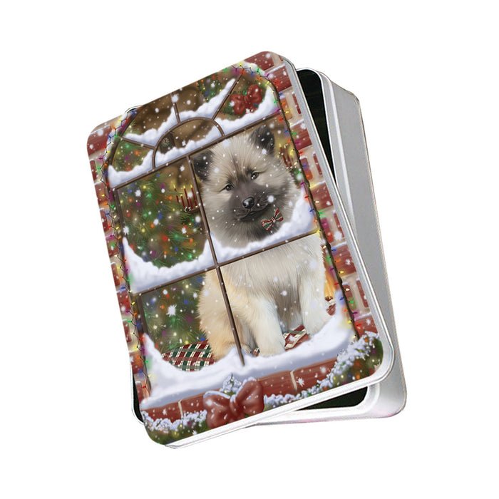 Please Come Home For Christmas Keeshond Dog Sitting In Window Photo Storage Tin PITN57550