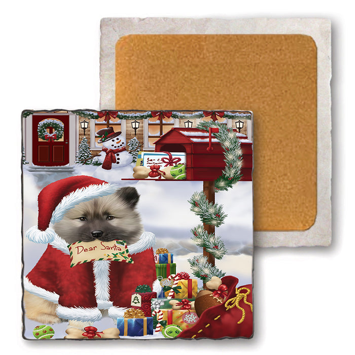 Keeshond Dog Dear Santa Letter Christmas Holiday Mailbox Set of 4 Natural Stone Marble Tile Coasters MCST48543