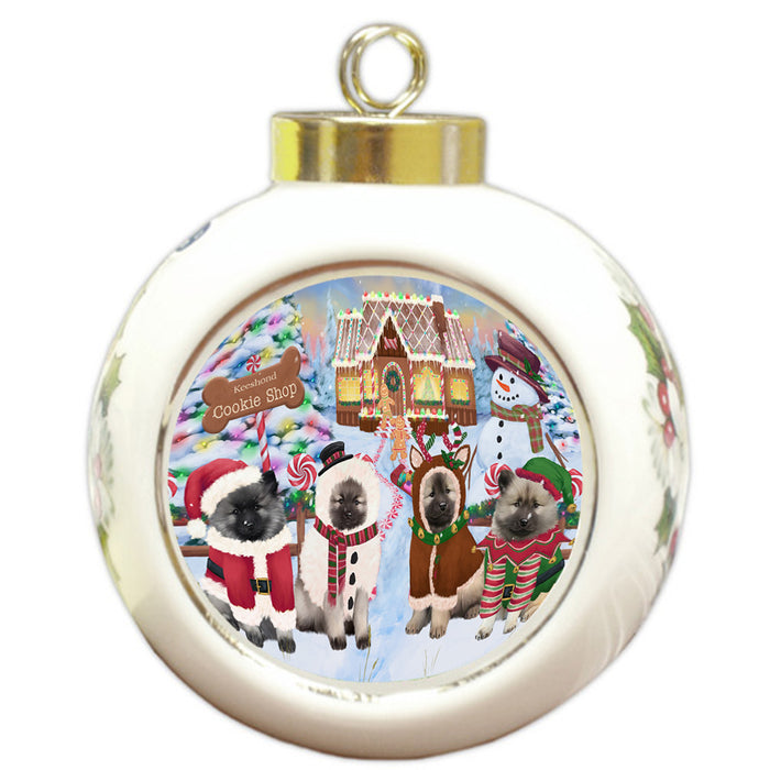 Holiday Gingerbread Cookie Shop Keeshonds Dog Round Ball Christmas Ornament RBPOR56765