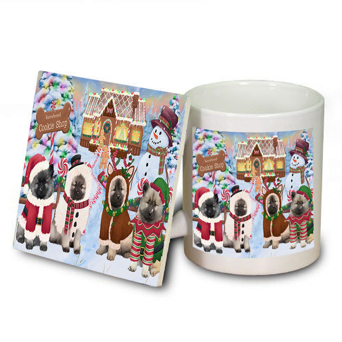 Holiday Gingerbread Cookie Shop Keeshonds Dog Mug and Coaster Set MUC56401