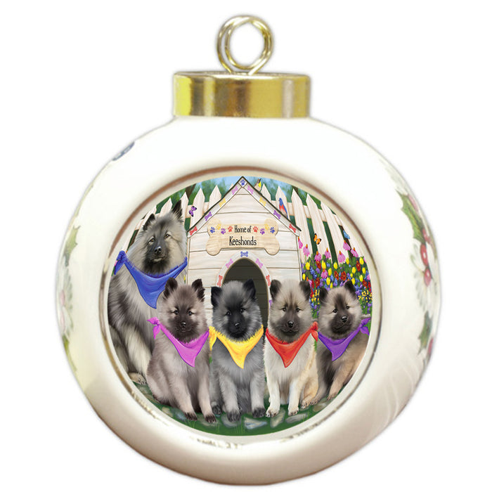 Spring Dog House Keeshonds Dog Round Ball Christmas Ornament RBPOR52210