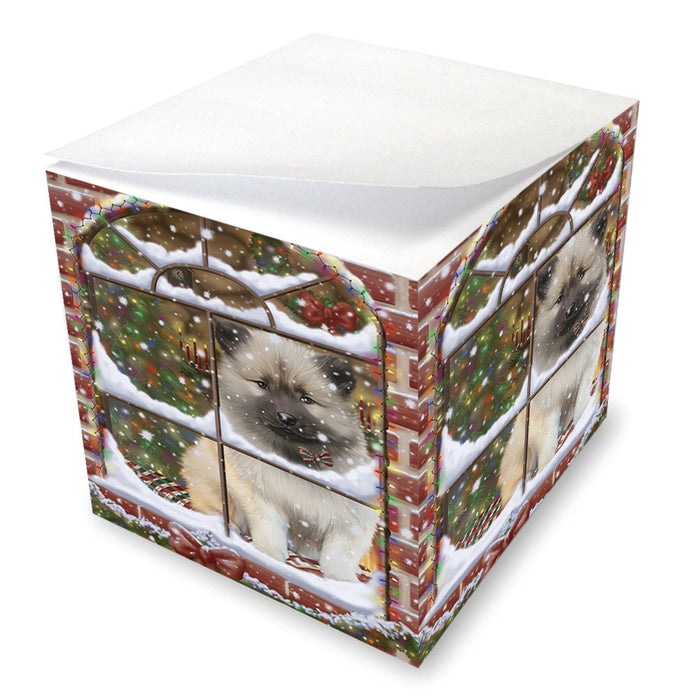 Please Come Home For Christmas Keeshond Dog Sitting In Window Note Cube NOC55282