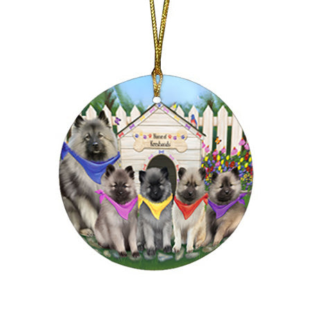Spring Dog House Keeshonds Dog Round Flat Christmas Ornament RFPOR52201