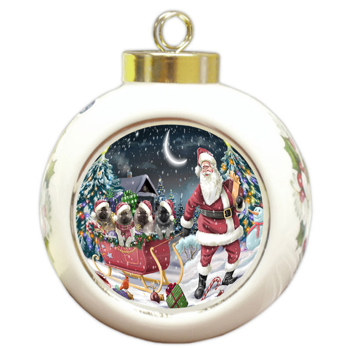 Santa Sled Dogs Christmas Happy Holidays Keeshonds Dog Round Ball Christmas Ornament RBPOR51722