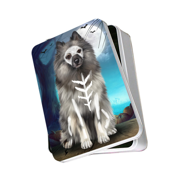 Happy Halloween Trick or Treat Keeshond Dog Skeleton Photo Storage Tin PITN52547