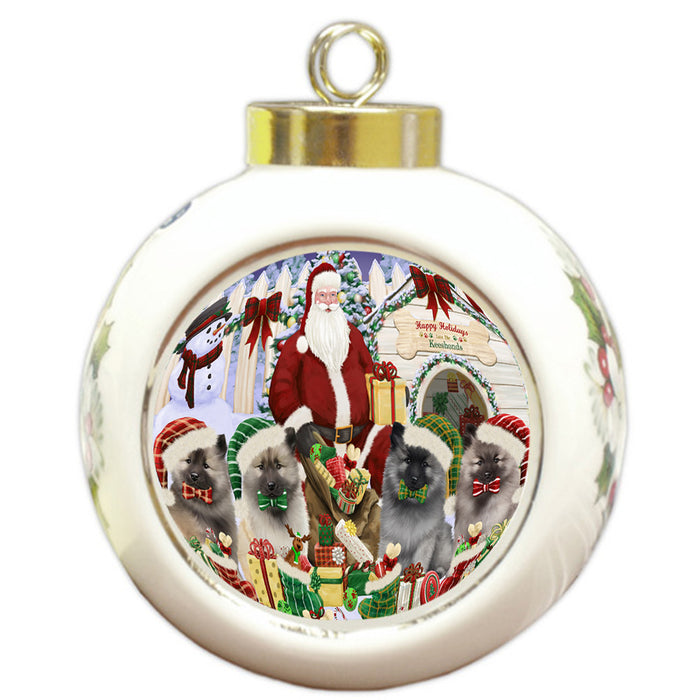 Christmas Dog House Keeshonds Dog Round Ball Christmas Ornament RBPOR52606