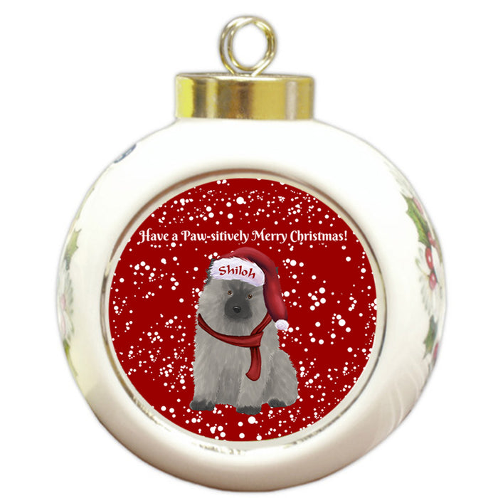 Custom Personalized Pawsitively Keeshond Dog Merry Christmas Round Ball Ornament