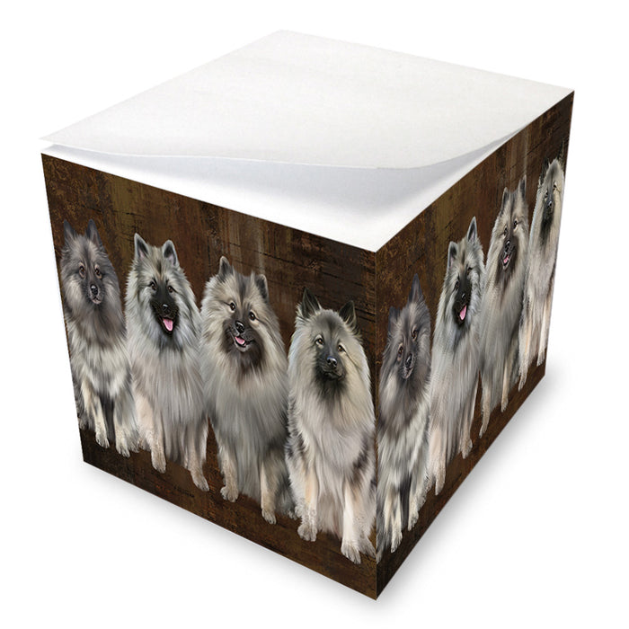 Rustic 4 Keeshonds Dog Note Cube NOC56009