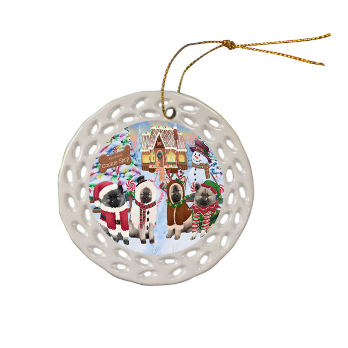 Holiday Gingerbread Cookie Shop Keeshonds Dog Ceramic Doily Ornament DPOR56765