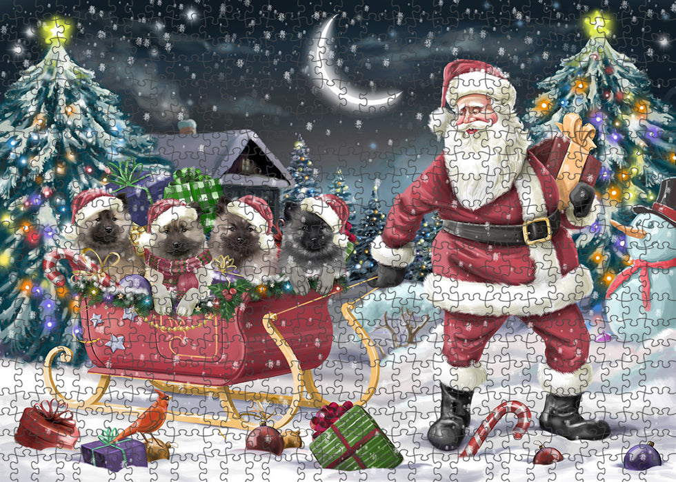 Santa Sled Dogs Christmas Happy Holidays Keeshonds Dog Puzzle with Photo Tin PUZL59253