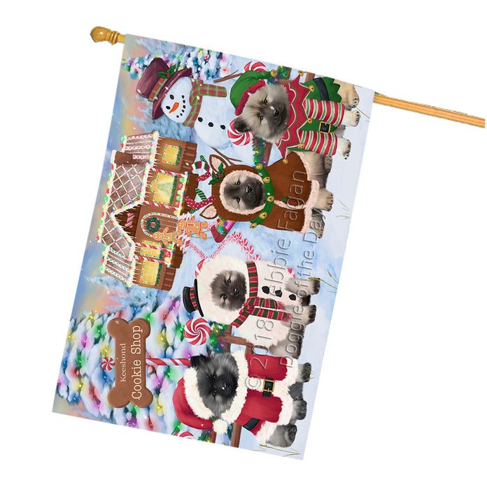 Holiday Gingerbread Cookie Shop Keeshonds Dog House Flag FLG57093