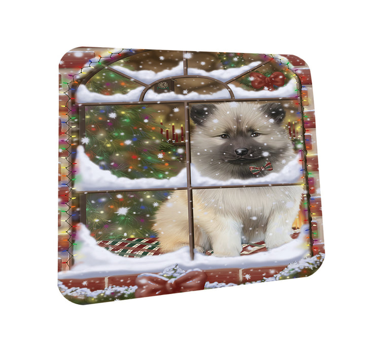 Please Come Home For Christmas Keeshond Dog Sitting In Window Coasters Set of 4 CST53594