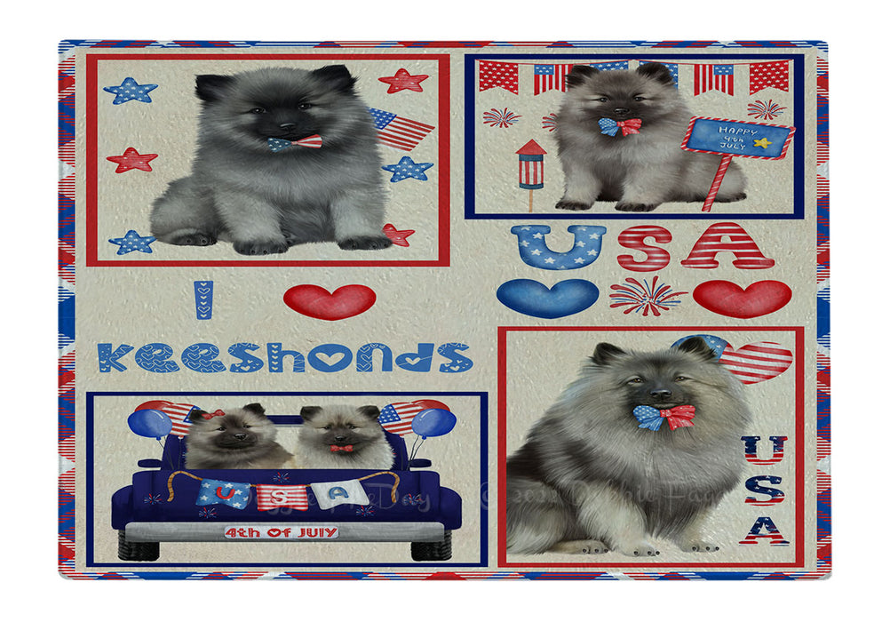 4th of July Independence Day I Love USA Keeshond Dogs Cutting Board - For Kitchen - Scratch & Stain Resistant - Designed To Stay In Place - Easy To Clean By Hand - Perfect for Chopping Meats, Vegetables