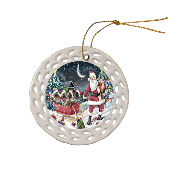 Santa Sled Dogs Christmas Happy Holidays Keeshonds Dog Ceramic Doily Ornament DPOR51722